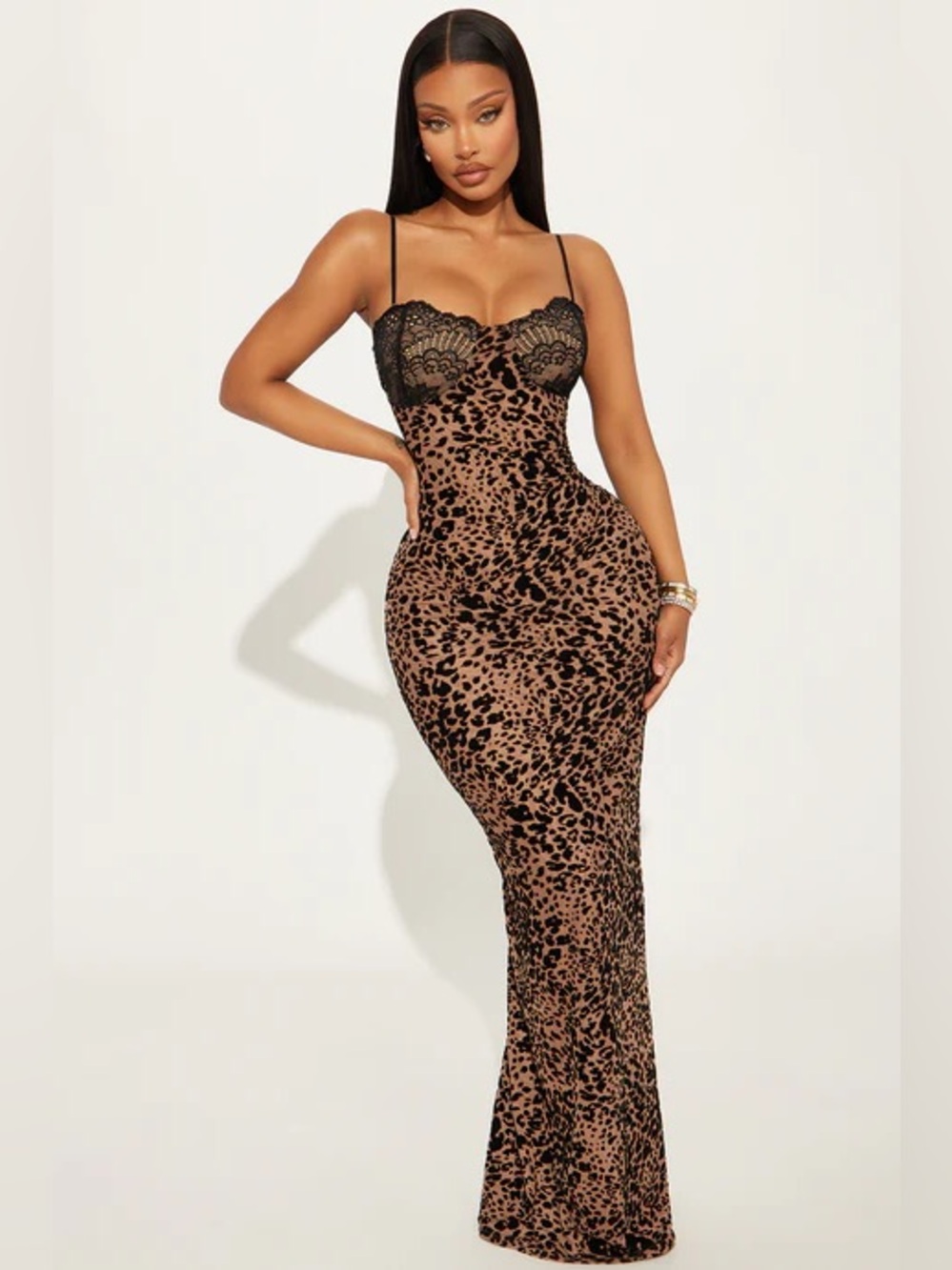 Fashion Nova Leopard Print Brown Maxi Dress
